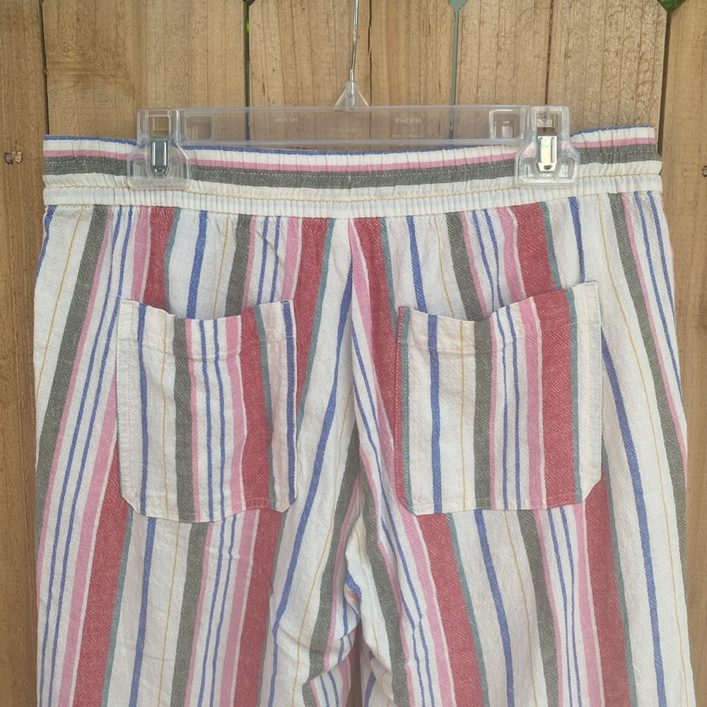 Old Navy Sz M Linen Wide Leg Striped Beach Pants Pink Blue Drawstring Pull On - Picture 9 of 9